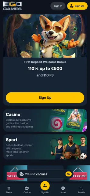 Uvítací bonus na první vklad, rozhraní bez češtiny v mobilní verzi EgoGames
